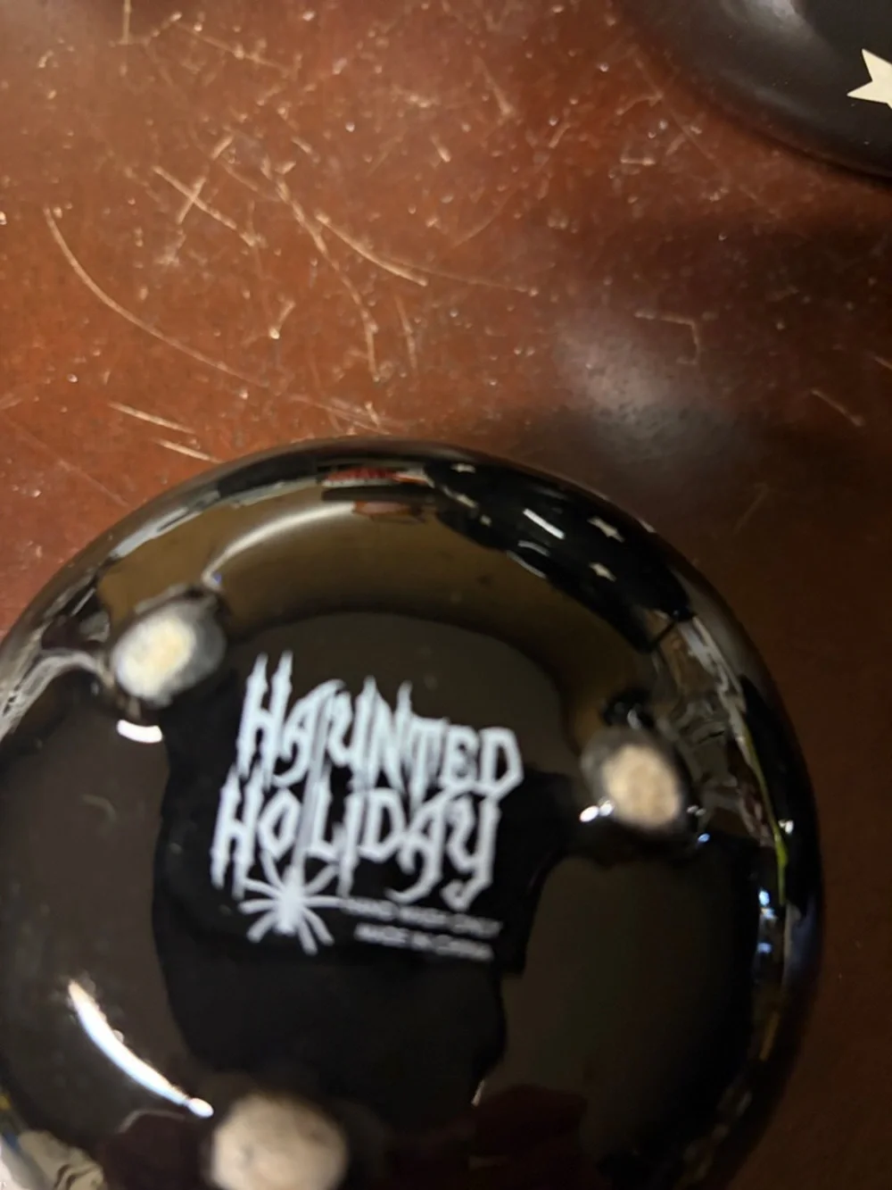 Happy Halloween Ceramic Cauldron Candle Holder - Black with Multicolor Lettering